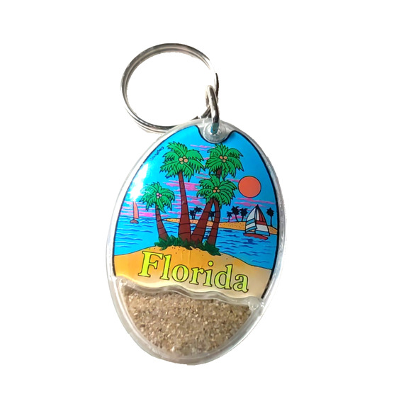 Florida Sand Key Palm Trees Beach Sailboat Keychain Souvenir - Picture 3 of 3